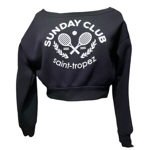 Better Together Sunday Club Tenniscore Cropped Black Sweatshirt XS Y2K Gorpcore